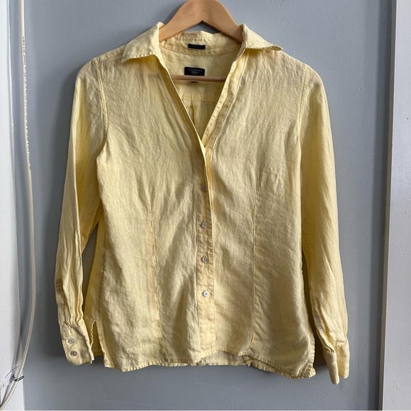 Talbots 100% Linen Button Down Shirt, Size 10 Petite, Pale Yellow - Picture 1 of 9